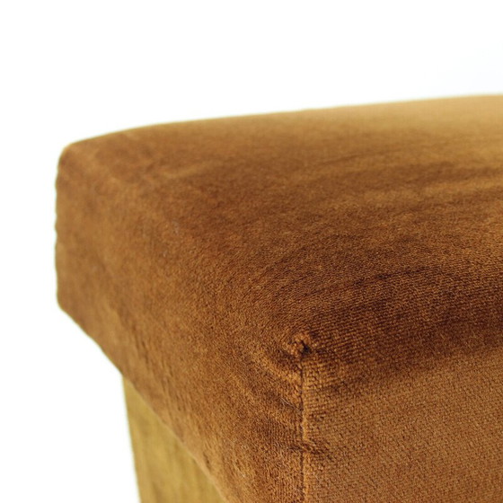 Image 1 of Vintage stool in wood and brown velvet, Czechoslovakia 1960