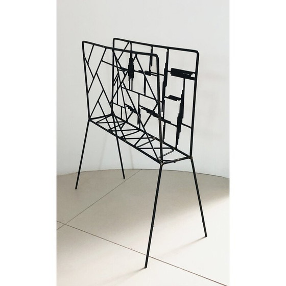 Image 1 of Vintage black metal magazine rack, France 1950