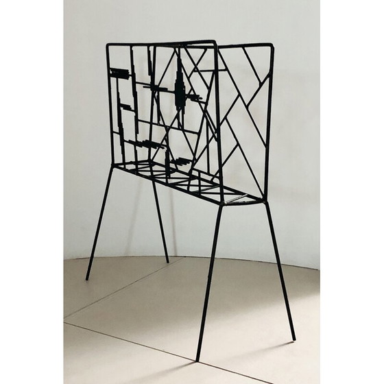 Image 1 of Vintage black metal magazine rack, France 1950