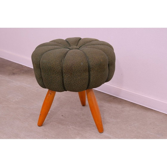 Image 1 of Vintage Art Deco pouf in beech wood and fabric, Czechoslovakia 1940