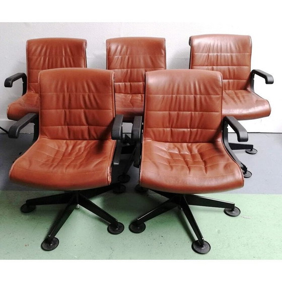 Image 1 of Vintage leather office chair with arms by Sapper for Knoll