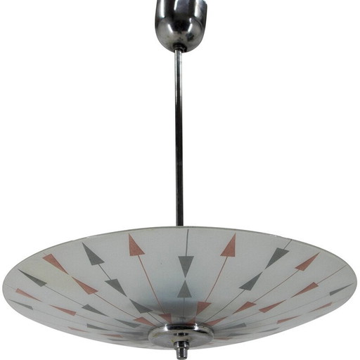 Vintage pendant lamp in glass and polished metal for Napako, 1960