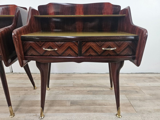 Image 1 of Pair Of 1950S Design Bedside Tables In Mahogany Burl