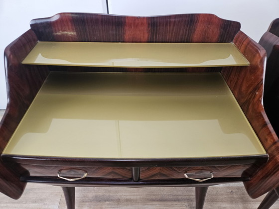 Image 1 of Pair Of 1950S Design Bedside Tables In Mahogany Burl