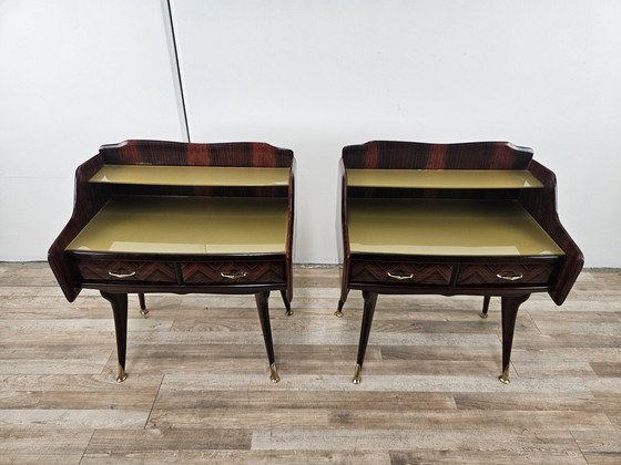 Image 1 of Pair Of 1950S Design Bedside Tables In Mahogany Burl