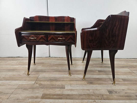 Image 1 of Pair Of 1950S Design Bedside Tables In Mahogany Burl