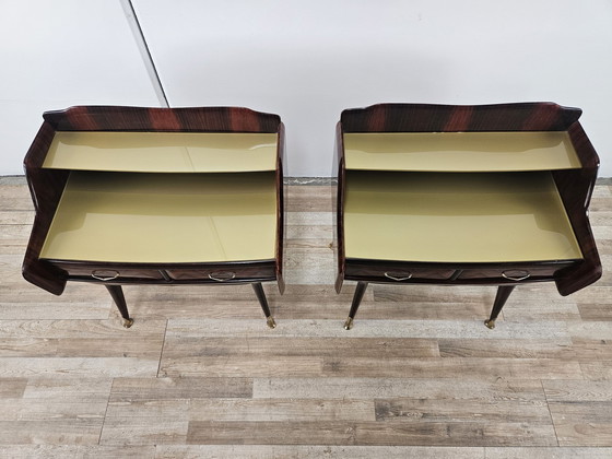 Image 1 of Pair Of 1950S Design Bedside Tables In Mahogany Burl