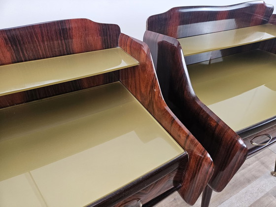 Image 1 of Pair Of 1950S Design Bedside Tables In Mahogany Burl