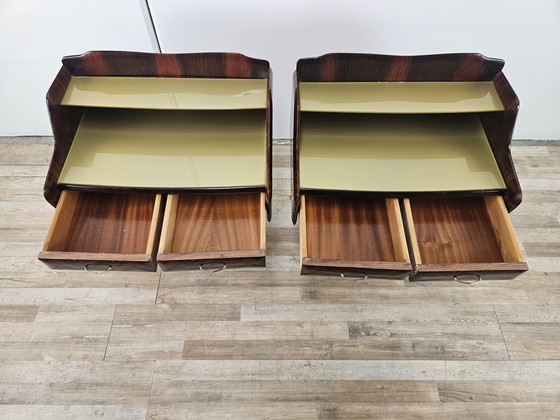 Image 1 of Pair Of 1950S Design Bedside Tables In Mahogany Burl