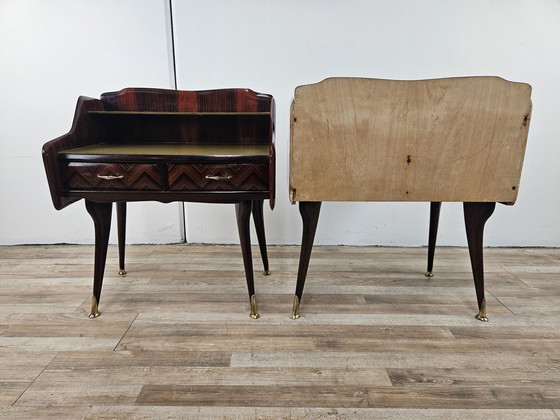 Image 1 of Pair Of 1950S Design Bedside Tables In Mahogany Burl