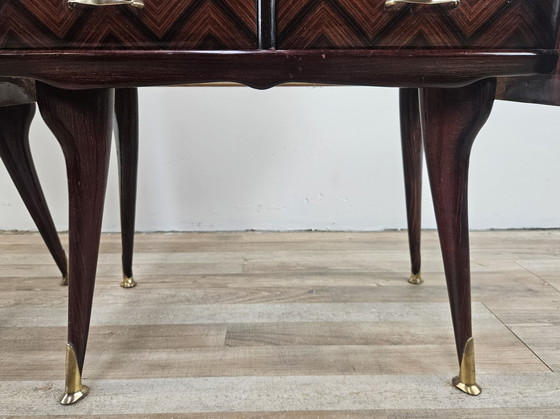 Image 1 of Pair Of 1950S Design Bedside Tables In Mahogany Burl