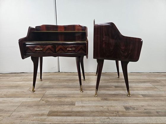 Image 1 of Pair Of 1950S Design Bedside Tables In Mahogany Burl