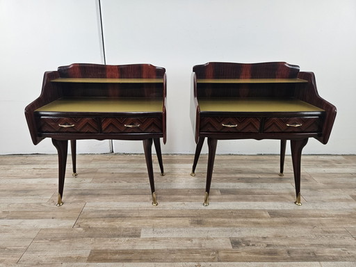 Pair Of 1950S Design Bedside Tables In Mahogany Burl