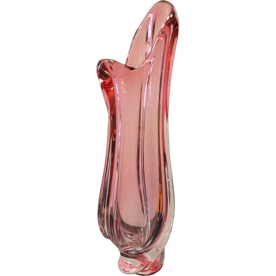 Image 1 of Vintage crystal pot by Jarrón Rosa René Delvenne for Val Saint Lambert, Belgium 1960