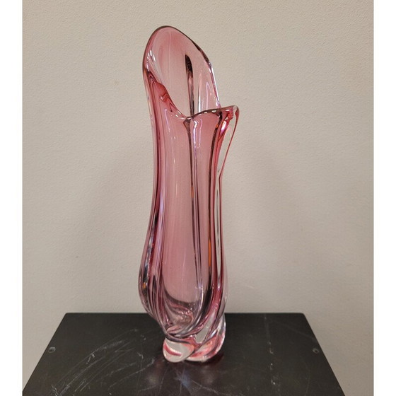 Image 1 of Vintage crystal pot by Jarrón Rosa René Delvenne for Val Saint Lambert, Belgium 1960