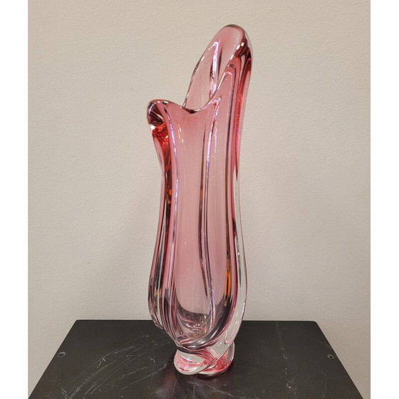 Image 1 of Vintage crystal pot by Jarrón Rosa René Delvenne for Val Saint Lambert, Belgium 1960