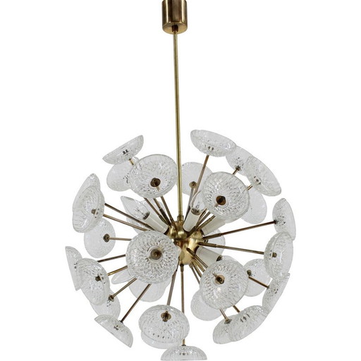 Vintage glass Dandelion chandelier by Kamenicky Senov, Czechoslovakia 1970s