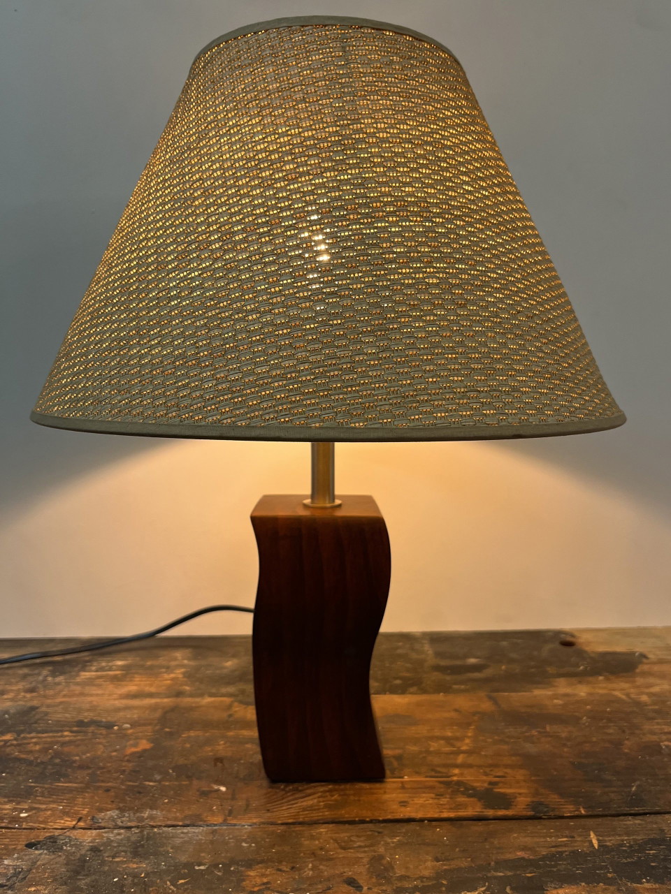 Vintage Post Modern Wave Lamp With Wooden Base