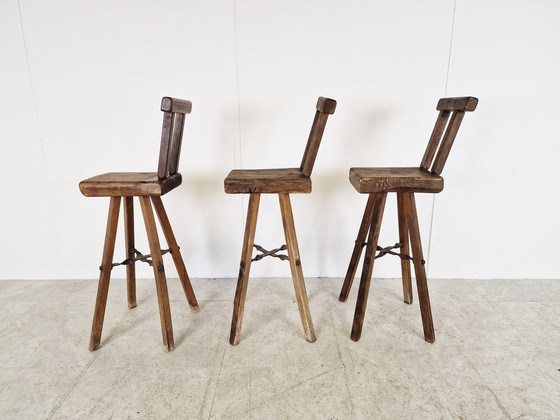 Image 1 of 3x Vintage brutalist bar stools