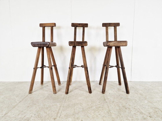 Image 1 of 3x Vintage brutalist bar stools