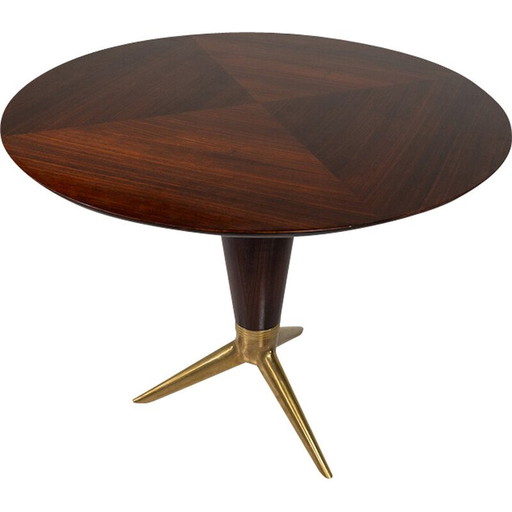 Vintage round maple and brass pedestal table by I.s.a Bergamo, 1950