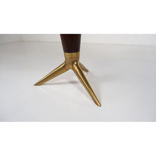 Vintage round maple and brass pedestal table by I.s.a Bergamo, 1950
