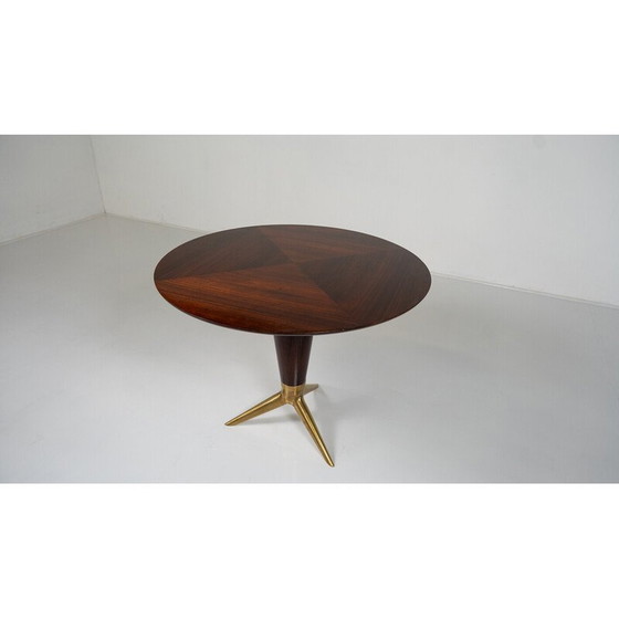 Image 1 of Vintage round maple and brass pedestal table by I.s.a Bergamo, 1950