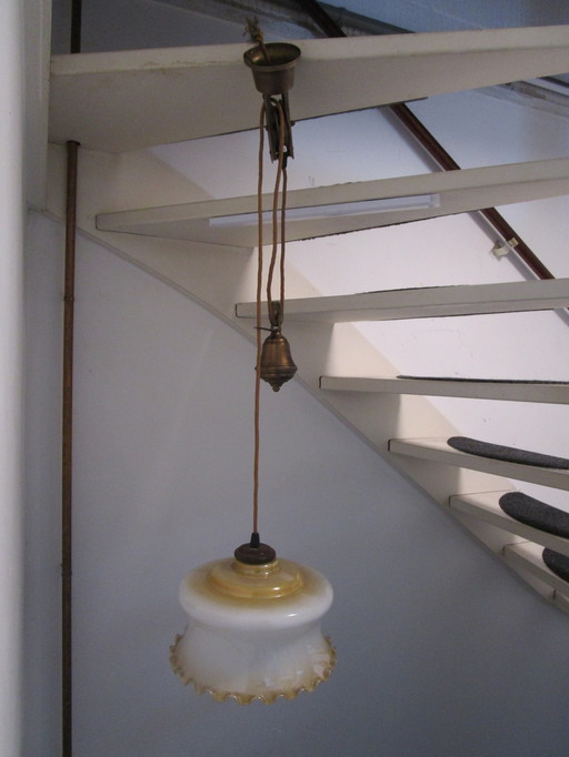 Bellissima lampada a sospensione antica regolabile degli anni '40