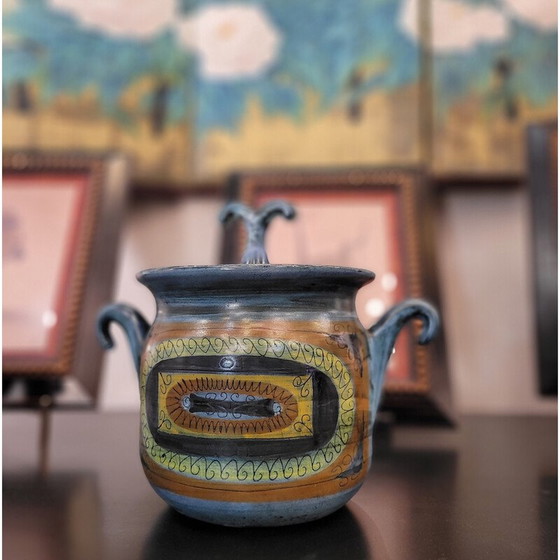 Image 1 of Vintage enameled ceramic tureen by Jean de Lespinasse, France 1961