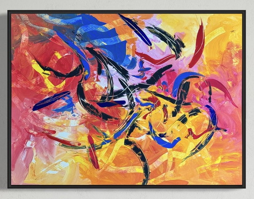 Peter Waterschoot 1969-2022 Hermosa pintura abstracta colorida 