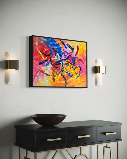 Peter Waterschoot 1969-2022 Hermosa pintura abstracta colorida 