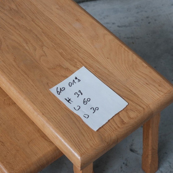 Image 1 of Set of 3 vintage blonde oakwood nesting tables, Belgium 1970s