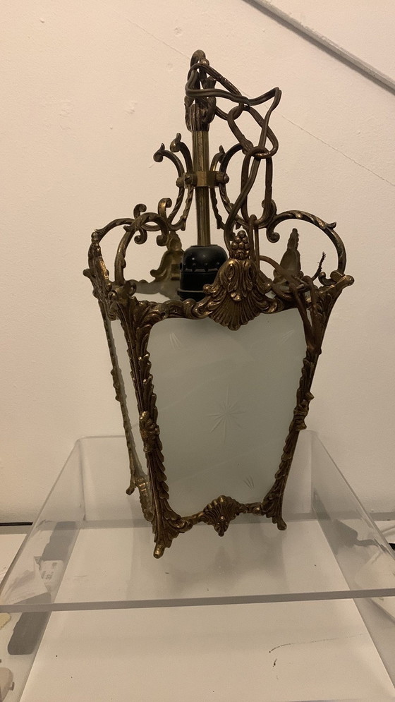 Image 1 of Lanterna da sala francese in ottone Luigi XVI