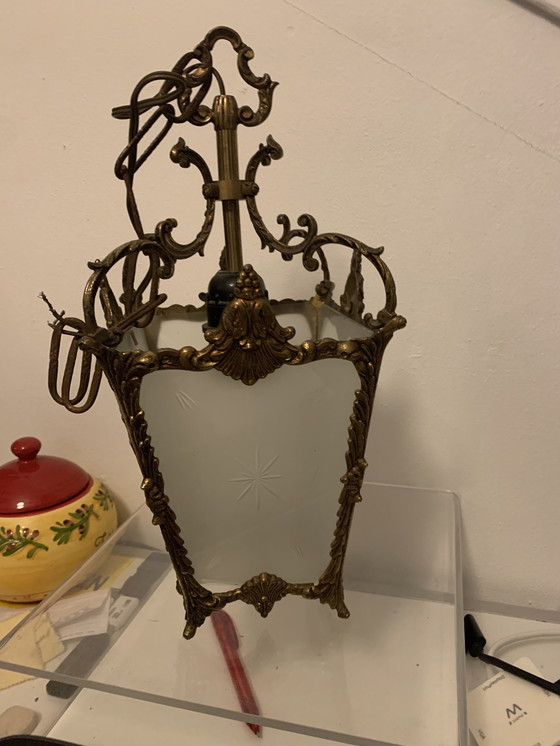 Image 1 of Lanterna da sala francese in ottone Luigi XVI