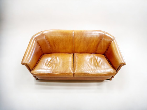 Image 1 of Timeless Class -- Sheepskin Leather Club Sofa in Honey Brown