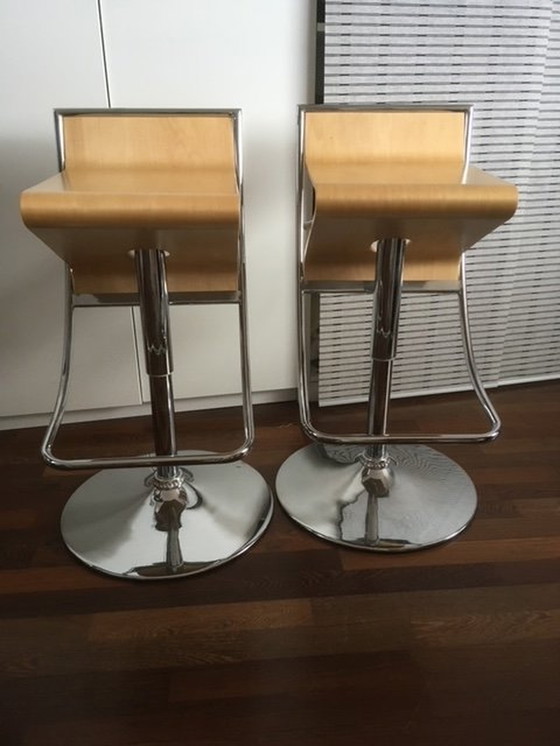 Image 1 of 2x Design Bar Stools (Birchwood) Height Adjustable