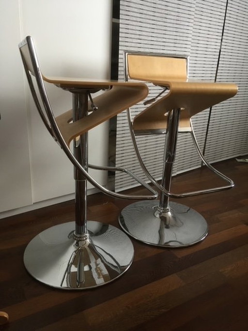 2x Design Bar Stools (Birchwood) Height Adjustable