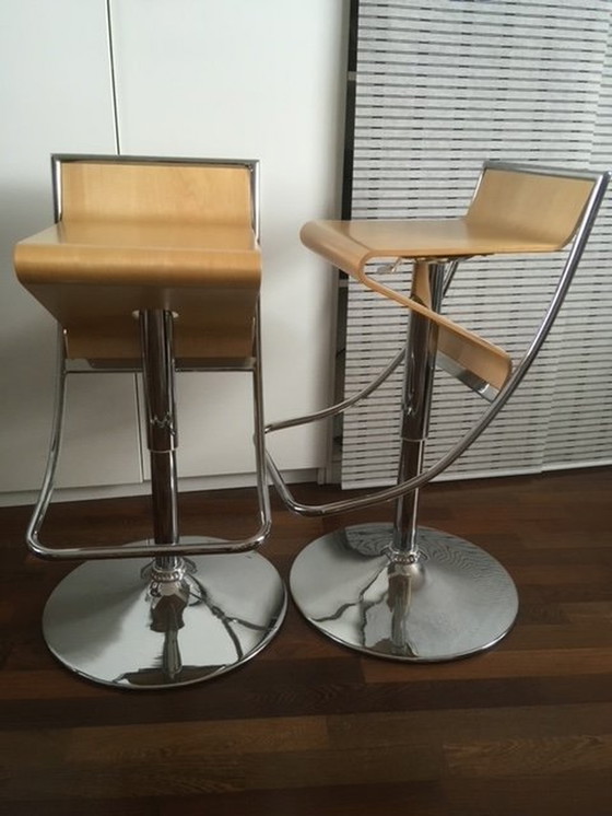 Image 1 of 2x Design Bar Stools (Birchwood) Height Adjustable