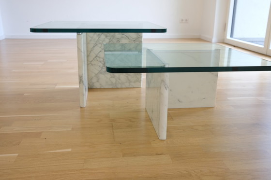 Image 1 of Marbre et verre Tables Vintage Table basse Table d'appoint 1980