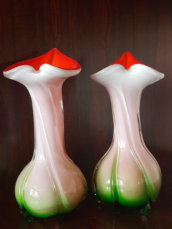 Image 1 of 2x Jarrón de Murano con lirio de cala