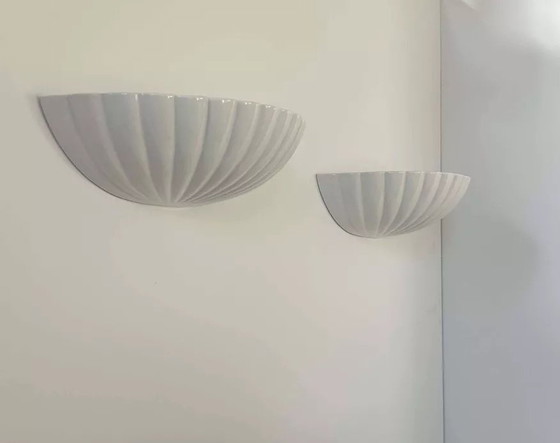 Image 1 of 2 lampade da parete vintage a conchiglia, porcellana bianca, Francia 1970