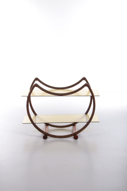 Rare table d'appoint danoise avec verre d'origine, années 1960