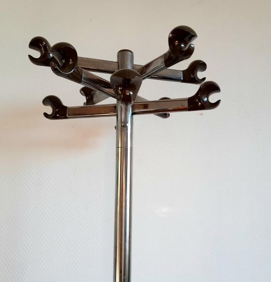 Image 1 of Space Age 1970 chrome-plated metal and bakelite coat rack