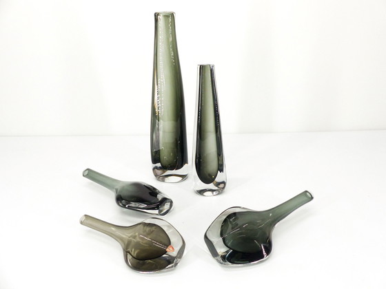 Image 1 of Collection De 5 Vases Scandinaves En Verre Sommerso Nils Landberg Pour Orrefors