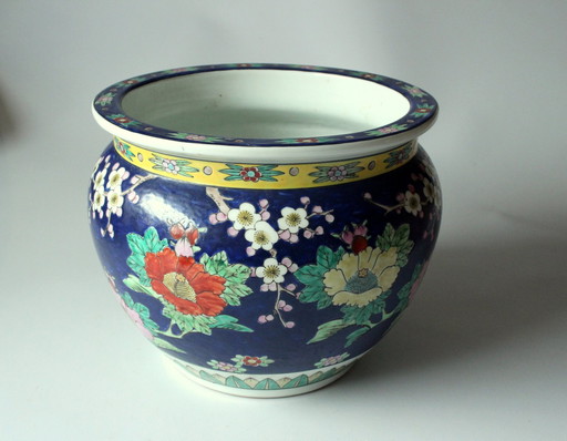 Xl - Extraordinary Large Asian Flower Pot- Multicolored- Marked