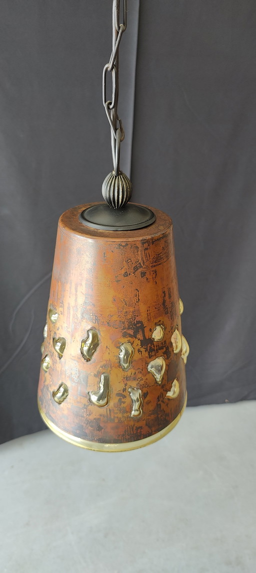 Vintage Pendant Lamp Oxidized Copper With Glass