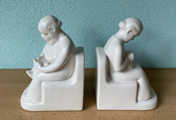 Image 1 of Dutch Schoonhoven Ceramic Bookends By Fancoise Carbius For Nbc