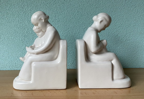 Image 1 of Dutch Schoonhoven Ceramic Bookends By Fancoise Carbius For Nbc