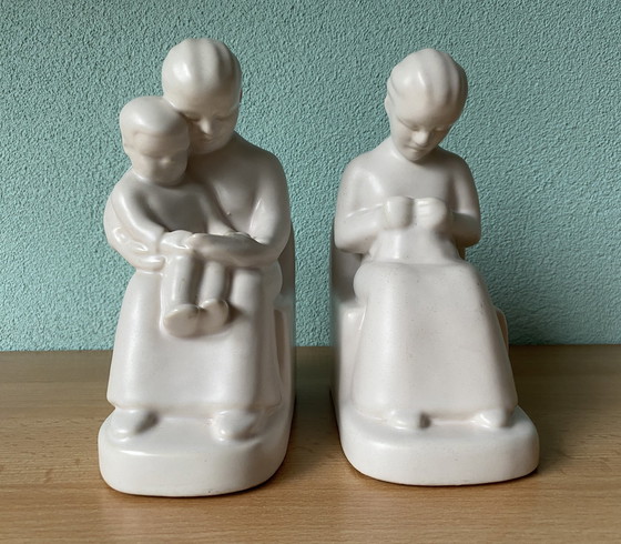 Image 1 of Dutch Schoonhoven Ceramic Bookends By Fancoise Carbius For Nbc