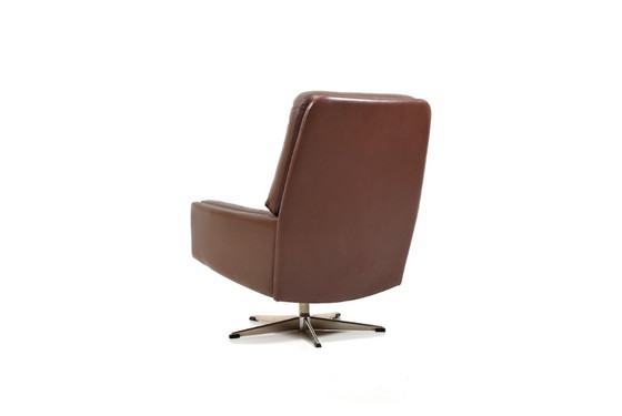 Image 1 of Danish Brown Leather Swivel Chair, 1960s